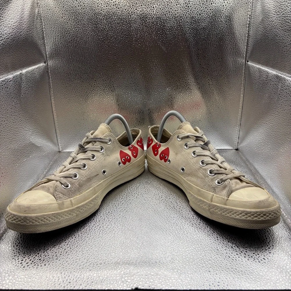 Size M7/W9 Converse Comme Des Garcons Play Beige Unisex Multi Heart Sneaker Shoe